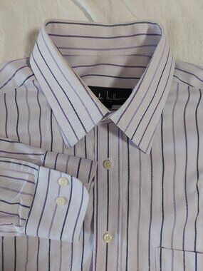 Nicole Miller Men's Size 16" 32/33 Dress Shirt White Purple Strip